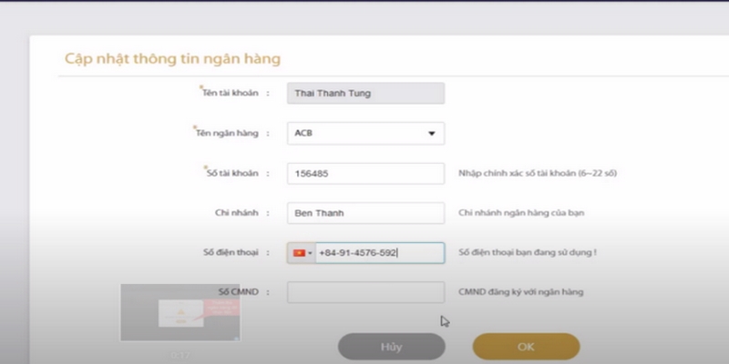 Thực hiện xác thực thông tin tài khoản ngân hàng trước khi giao dịch