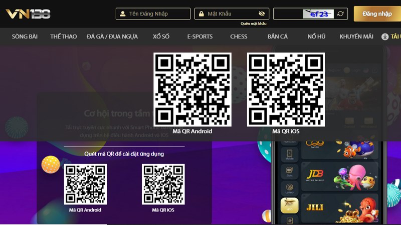 Quét mã QR tải app VN138 tương thích với từng hệ điều hành